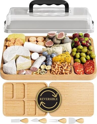 لوحة charcuterie مع غطاء - قابلة للانعكاس ، 2 في 1 في 1 سفر الجبن الجبن المحمولة للنزه in Saudi Arabia