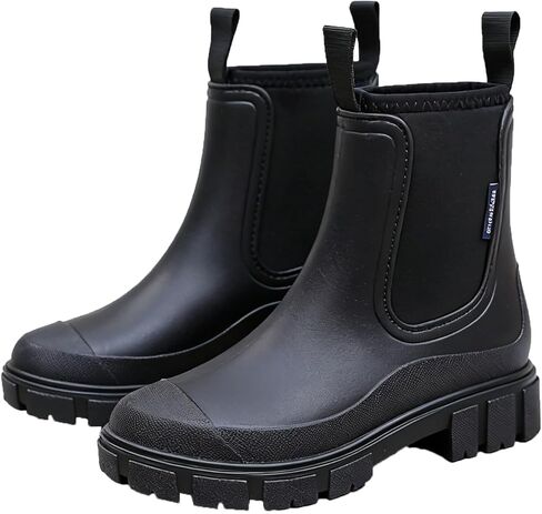 Womens Rain Boots, Waterproof Chelsea Rubber Rainboots Fashion Short Ankle Garden Shoes for Ladies, Non Slip Lightweight Outdoor Work Booties with Comfort Lining in Saudi Arabia