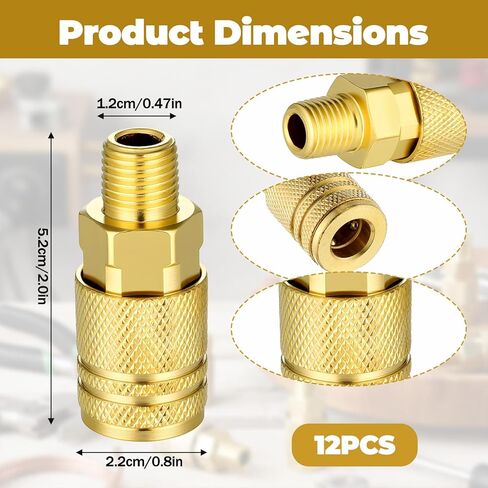 12 Pcs 1/4 Inch Male Industrial Coupler, 1/4" Air Hose Fittings, NPT Male Quick Connect Air Coupler, Airs Tool Fittings, 1/4-Inch Airs Line Quick Connect Fitting in Kuwait