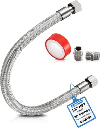 خرطوم قافز للضاغط من الدرجة الصناعية - ذكر 1/2 بوصة NPT (طول 20 بوصة)، 450 رطل لكل بوصة مربعة 750 درجة فهرنهايت، فولاذ مقاوم للصدأ مرن مع تركيبات دوارة بحرية لنظام ضاغط الهواء in Kuwait