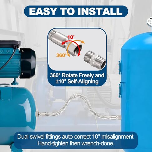 خرطوم قافز للضاغط من الدرجة الصناعية - ذكر 1/2 بوصة NPT (طول 20 بوصة)، 450 رطل لكل بوصة مربعة 750 درجة فهرنهايت، فولاذ مقاوم للصدأ مرن مع تركيبات دوارة بحرية لنظام ضاغط الهواء in Kuwait