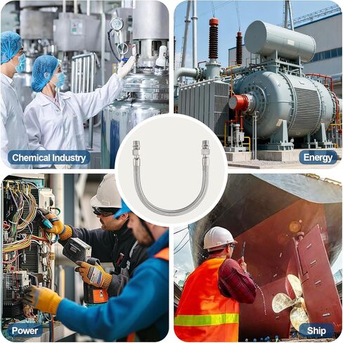 خرطوم قافز للضاغط من الدرجة الصناعية - ذكر 1/2 بوصة NPT (طول 20 بوصة)، 450 رطل لكل بوصة مربعة 750 درجة فهرنهايت، فولاذ مقاوم للصدأ مرن مع تركيبات دوارة بحرية لنظام ضاغط الهواء in Kuwait