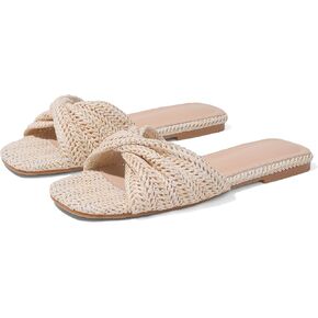 صنادل الرافية المسطحة للنساء من القش المنسوج المضفر سهل الارتداء - الصيف، مفتوح عند الأصابع، الشاطئ، مريح، أنيق in Kuwait