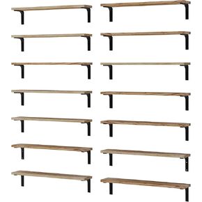 Wallniture Nola 24 بوصة أرفف عائمة ريفية للجدار مع أقواس 4 بوصة، رف كتب حائط لغرفة المعيشة، رف جدار عائم لتخزين المطبخ، مجموعة من 14 قطعة، أسود، خشب in Kuwait