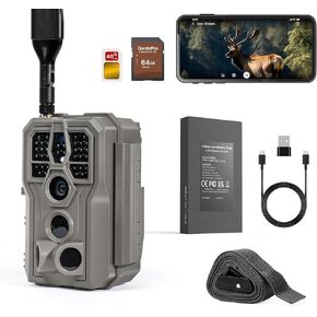 كاميرا GardePro X66 Pro Cellular Trail (غير WiFi)، بطارية 7800 مللي أمبير في الساعة، بطاقة SD سعة 64 جيجابايت متضمنة، عرض مباشر، تنبيهات فورية، خطة بيانات مشتركة، نظام تحديد المواقع المدمج، كشف الحركة in Kuwait