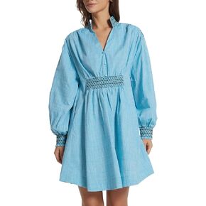 Women's Oversized Embroidered Dress Summer V Neck Long Sleeve Casual A Line Mini Dress in Kuwait