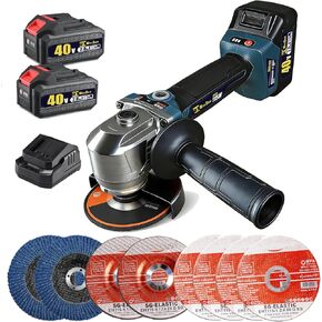 طاحونة زاوية لاسلكية 40 فولت 4-1/2 بوصة، 2026 ترقية محرك بدون فرش بمحرك مباشر 9500 دورة في الدقيقة، مطحنة زاوية كهربائية مع بطارية 2 × 2.0 أمبير 40 فولت وشاحن للقطع والطحن والتلميع in Kuwait