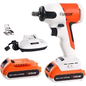 Hoteche 20V Cordless Brushless Impact Wrench - 2 x 2.0Ah Batteries, 60-Min Fast Charge, 260Nm Torque, 1/2" Drive, LED Light, Storage Case in Kuwait
