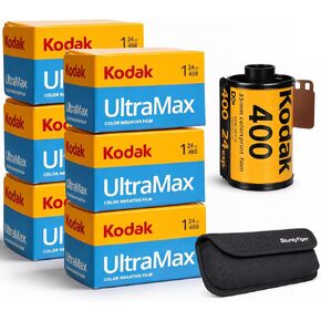 بكرة فيلم Kodak Ultramax 400 مقاس 35 مم (24 تعريضًا) - 6 لفات + حقيبة تخزين متينة لفيلم النمر، أسود in Kuwait