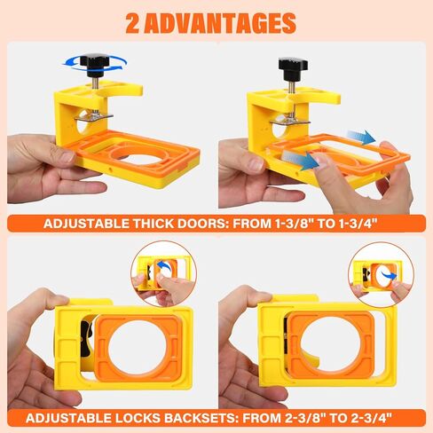 طقم تثبيت قفل الباب لباب خشبي بسمك 1-3/8 بوصة - 1-3/4 بوصة، قفل باب بتصميم مشبك على شكل حرف C مع قالب دليل، منشار ثقب قفل الباب، فولاذ كربوني in Kuwait