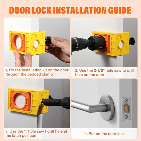 طقم تثبيت قفل الباب لباب خشبي بسمك 1-3/8 بوصة - 1-3/4 بوصة، قفل باب بتصميم مشبك على شكل حرف C مع قالب دليل، منشار ثقب قفل الباب، فولاذ كربوني in Kuwait