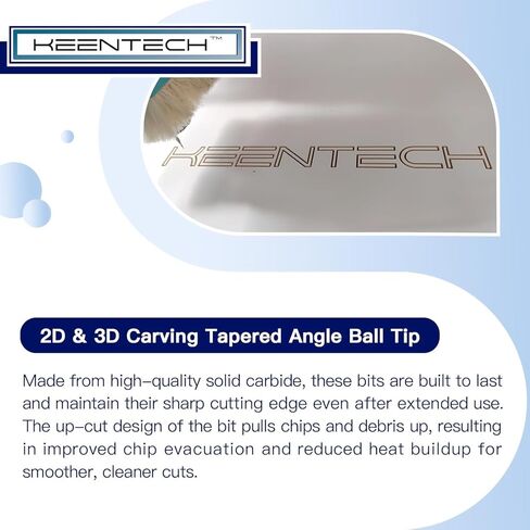 KEENTECH CNC Solid Carbide Spiral Router Bit, 2D & 3D Carving 3.7 Deg Tapered Angle Ball Tip, 2 Flute, Up-Cut -0.50mm D x 0.25mm R x 19mm CH x 3mm SHK x 60mm Long (KT2090519603T) in Saudi Arabia