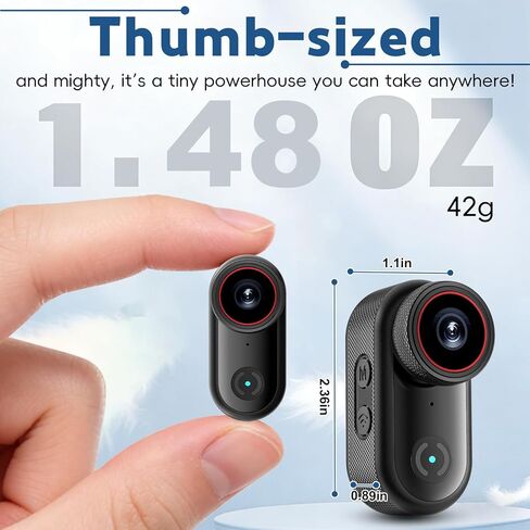 4K Thumb Action Camera,POV Cameras Wearable Small Body Camera,Portable Vlogging Hands-Free POV Recording Sport Action Video Cam, Helmet Cam for Pet Walking,Cycling, Motorcycle(32GB,Black) in Kuwait