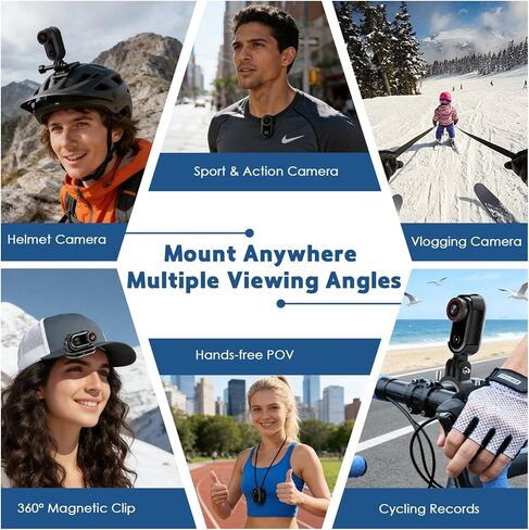 4K Thumb Action Camera,POV Cameras Wearable Small Body Camera,Portable Vlogging Hands-Free POV Recording Sport Action Video Cam, Helmet Cam for Pet Walking,Cycling, Motorcycle(32GB,Black) in Kuwait