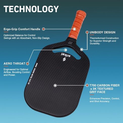 Pickleball Paddle with Aero Throat ، 3K T700 Carbon Fiber Pickle Paddle with 16 mows power honeycomb core ، pickleball bicket therft in Saudi Arabia