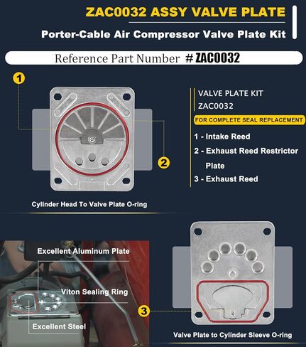 ZAC0032 Compressor Valve Plate Kit & K-0650 Air Compressor Cylinder Sleeve and Compression Ring Kit For Craftsman Porter Cable DeVilbiss DeWalt Black & Decker Oil-Free Pumps Air Compressors in Saudi Arabia