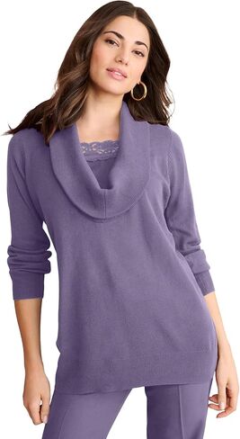 Roaman's Women's Plus Size Lace Trim Cowl Neck Sweater in Saudi Arabia