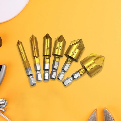 6PCS Countersink Drill Bit Set, 1/4" Hex Shank, 82 Degree 5 Flutes Design Center Punch Tool for Metal Wood Plastic in Size 1/4" 5/16'' 3/8" 1/2" 5/8" 3/4" in Saudi Arabia
