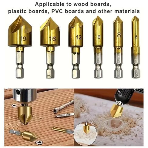 6PCS Countersink Drill Bit Set, 1/4" Hex Shank, 82 Degree 5 Flutes Design Center Punch Tool for Metal Wood Plastic in Size 1/4" 5/16'' 3/8" 1/2" 5/8" 3/4" in Saudi Arabia