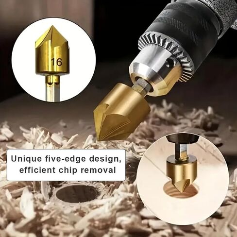 6PCS Countersink Drill Bit Set, 1/4" Hex Shank, 82 Degree 5 Flutes Design Center Punch Tool for Metal Wood Plastic in Size 1/4" 5/16'' 3/8" 1/2" 5/8" 3/4" in Saudi Arabia
