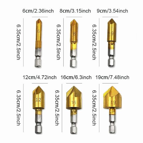 6PCS Countersink Drill Bit Set, 1/4" Hex Shank, 82 Degree 5 Flutes Design Center Punch Tool for Metal Wood Plastic in Size 1/4" 5/16'' 3/8" 1/2" 5/8" 3/4" in Saudi Arabia