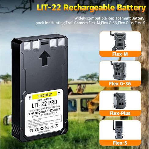 2 Pack LIT-22 Battery 8800mAh 7.7V Rechargeable Lithium Battery for SPYPOINT Trail Camera, Compatible with Flex-M, F lex-S, FLEX-G36, Flex-Plus Cellular Trail Hunting Cameras (Includes Type-C Cable) in Saudi Arabia