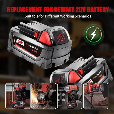 2 Pack 6.0Ah M18 Max Battery Replacement for Milwaukee 18V 2646-22CT,2643-21CT,2641-21CT,2646-21CT,2646-20 Power Cordless Tools in Kuwait