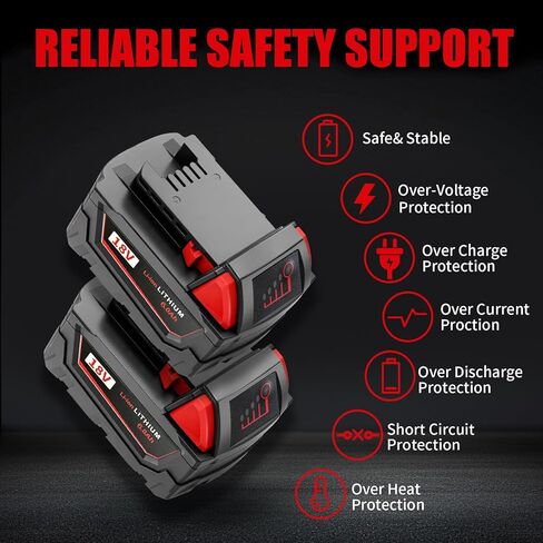 2 Pack 6.0Ah M18 Max Battery Replacement for Milwaukee 18V 2646-22CT,2643-21CT,2641-21CT,2646-21CT,2646-20 Power Cordless Tools in Kuwait