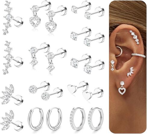 Lolias hypoallergenic الأقراط الخلفية المسطحة للنساء الأقراط الغضروف أكوام-20g الجراحية الفولاذ المقاوم للصدأ in Saudi Arabia
