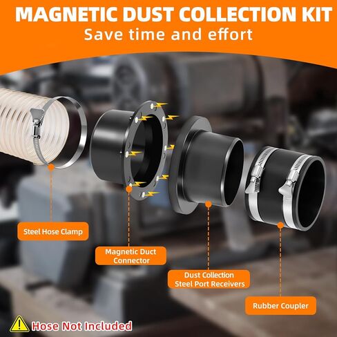 4" Magnetic Dust Collection Fittings for Dust Collectors Woodwork Shop Vacuum Hose, Magnetic Dust Collection Starter Kit, Quickly Connect Hose to Hookup Drum Sander Jointer Planer in Saudi Arabia