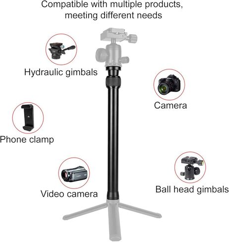 Yunseity Tripod Extension Pole, 2 Section Aluminum Alloy Center Column Extender Rod with Dual Layer Auto Screw Design, for Camera Gimbal Stabilizer Phone Clamp Microphone in Saudi Arabia