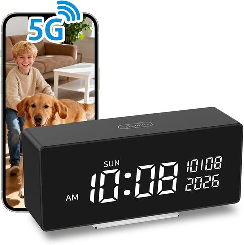 كاميرا NOSENT Security Mini، ساعة رقمية، 1080P HD، كاميرا Nanny، مع كشف الحركة بالذكاء الاصطناعي، رؤية ليلية واضحة، 5G و2.4G، زاوية عرض 150 درجة، اتصال بلوتوث، تخزين محلي وسحابي in Kuwait