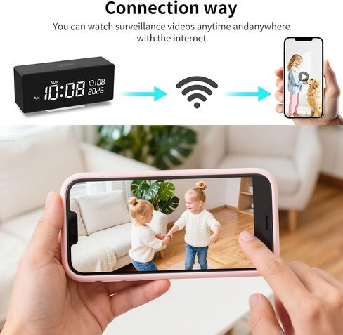 كاميرا NOSENT Security Mini، ساعة رقمية، 1080P HD، كاميرا Nanny، مع كشف الحركة بالذكاء الاصطناعي، رؤية ليلية واضحة، 5G و2.4G، زاوية عرض 150 درجة، اتصال بلوتوث، تخزين محلي وسحابي in Kuwait
