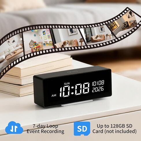 كاميرا NOSENT Security Mini، ساعة رقمية، 1080P HD، كاميرا Nanny، مع كشف الحركة بالذكاء الاصطناعي، رؤية ليلية واضحة، 5G و2.4G، زاوية عرض 150 درجة، اتصال بلوتوث، تخزين محلي وسحابي in Kuwait