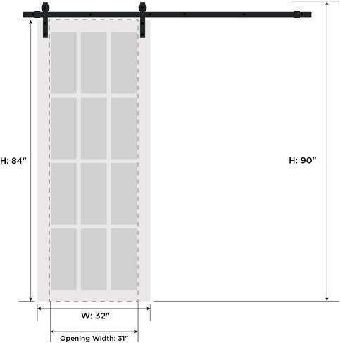 سارتودور باب الحظيرة 32 × 84 بوصة | قاعدة 7422 أبيض | مجموعة الأجهزة الثقيلة لمسار السكك الحديدية 6.6FT | أبواب داخلية صلبة in Kuwait