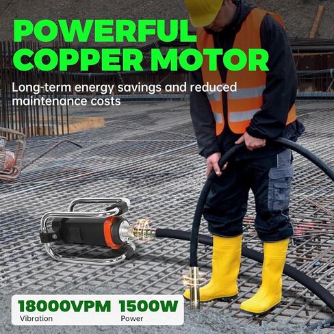 هزاز خرسانة كهربائي، 1500 وات 18000 فولت في الدقيقة، محرك نحاسي 2 حصان، اهتزاز خرسانة محمول، هزازات خرسانة كهربائية محمولة بعمود 14.75 قدم / 4.5 متر، إزالة فقاعة الهواء ومستوى الخرسانة in Kuwait