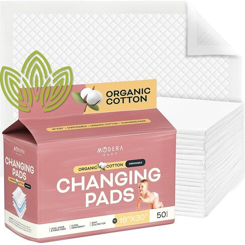 Organic Cotton Disposable Changing Pad Liners | Large 18x24 Hypoallergenic Ultra Absorbent & Waterproof Super Soft, Quilted Underpads for Baby Diaper Table & Travel, Leak Proof & Mess Free [50-Pack] in Kuwait