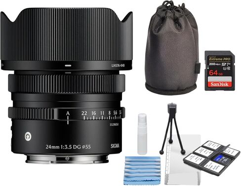 Sigma 24mm F3.5 DG Black Contemporary Lens for L Mount Bundle with Memory Card and Starter Kit for Cameras in Saudi Arabia