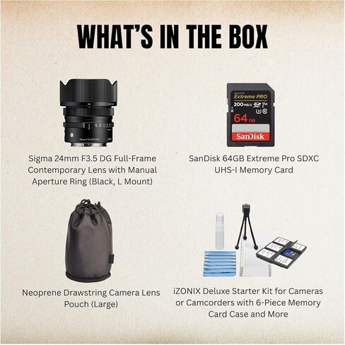 Sigma 24mm F3.5 DG Black Contemporary Lens for L Mount Bundle with Memory Card and Starter Kit for Cameras in Saudi Arabia