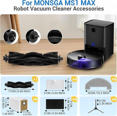 Bluevisk MS1 MAX Replacement Parts for For MONSGA MS1 MAX Robotic Vacuum Cleaner Parts with 1 Roller Brush, 4 HEAP, 6 Mop, 6 Dust Bags, 6 Side Brushes, 1 Clean Brush in Saudi Arabia