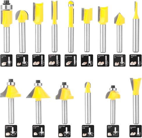 Boren 15Pieces Router Bits Set 1/4 Inch Shank Woodwork Tools，for Doors for Beginners Woodwork Tools，Tables,Shelves,Cabinets,DIY Woodwork. in Saudi Arabia
