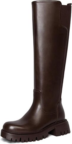 Platform Knee High Boots for Women Comfortable Stretch Round Toe Chunky Heel Tall Boots with Side Zip Dress Casual Long Riding Boots in Saudi Arabia