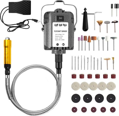 1200W 30000RPM Electric Flex Shaft Rotary Tool, Hanging Carver with Flex Shaft, Foot Pedal Control, Forward and Reverse Rotation, Metal Flexible Shaft Equipped with Polishing Accessories in Kuwait