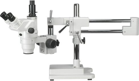 AmScope ZM-4T Professional Trinocular Stereo Zoom Microscope, EW10x Eyepieces, 6.7X-45X Magnification, 0.67X-4.5X Zoom Objective, Ambient Lighting, Double-Arm Boom Stand in Saudi Arabia