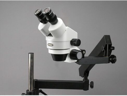 AmScope SM-7B-144S Professional Binocular Stereo Zoom Microscope, WH10x Eyepieces, 7X-45X Magnification, 0.7X-4.5X Zoom Objective, 144-Bulb LED Ring Light, Articulating-Arm Boom Stand, 110V-240V in Saudi Arabia