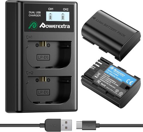 بطارية LP-E6NH بقدرة 2950 مللي أمبير في الساعة وشاحن USB مزدوج لكاميرات EOS R,R5,R6,R6 Mark II,R7,90D,80D,70D,60D,5D II,5D III,5D IV,5Ds,6D,6D II,7D,7D Mark II in Kuwait
