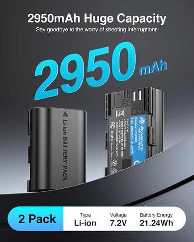 بطارية LP-E6NH بقدرة 2950 مللي أمبير في الساعة وشاحن USB مزدوج لكاميرات EOS R,R5,R6,R6 Mark II,R7,90D,80D,70D,60D,5D II,5D III,5D IV,5Ds,6D,6D II,7D,7D Mark II in Kuwait