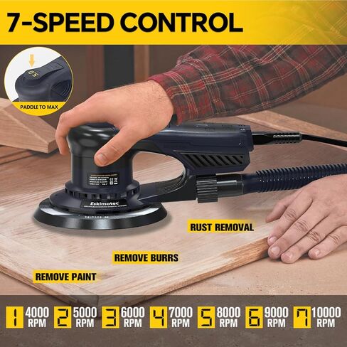 Electric 5.0 Random Orbital Sander 5 & 6-Inch, 360W Brushless Orbital Sander, 10000 RPM Variable 7-Speed Palm Sander for Dustless Woodworking, Metalworking Finishing & Auto Body in Saudi Arabia