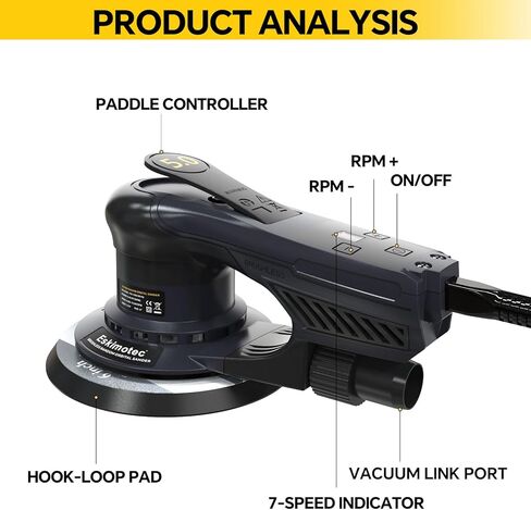 Electric 5.0 Random Orbital Sander 5 & 6-Inch, 360W Brushless Orbital Sander, 10000 RPM Variable 7-Speed Palm Sander for Dustless Woodworking, Metalworking Finishing & Auto Body in Saudi Arabia