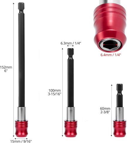 QWORK Magnetic Drill Bit Extension Set, 12-Piece Quick Release Screwdriver Extender Adapter with 1/4 Inch Hex Shank, 3 Sizes (2", 4", 6") in Saudi Arabia
